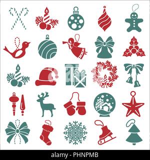 Christmas, New Year holidays icon big set. Flat style collection. Vector illustration Stock Vector