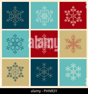 Snowflake icon set. Vintage outline version. Vector illustration Stock Vector