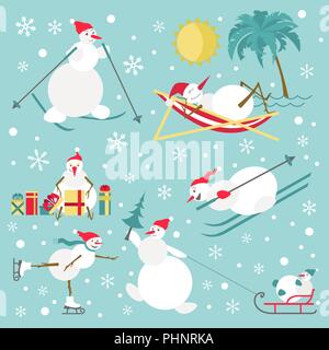 Snowman characters icon set. Flat design. Vector illustration Stock Vector
