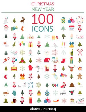 Christmas, New Year holidays icon big set. Flat style collection. Vector illustration Stock Vector