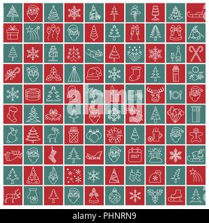 Christmas, New Year holidays icon big set. Thin line version. Flat style collection. Vector illustration Stock Vector