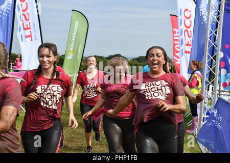 Stithians, Cornwall, UK. 2nd September 2018. Around 2000 entrants completed a 5k muddy race to raise funds for cancer research today. Credit: Simon Maycock/Alamy Live News Stock Photo