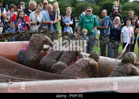 Stithians, Cornwall, UK. 2nd September 2018. Around 2000 entrants completed a 5k muddy race to raise funds for cancer research today. Credit: Simon Maycock/Alamy Live News Stock Photo