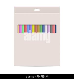 Packing with colored pencils, isolated on white background, vector illustration. Stock Vector