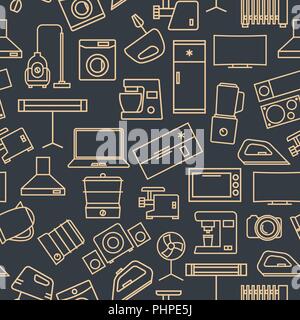 Seamless pattern from a set of household appliances icons of thin lines, vector illustration. Stock Vector