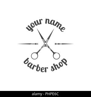 Grey emblem, logo, label for a barber shop, isolated on a white background. Vintage flat style, vector illustration. Stock Vector