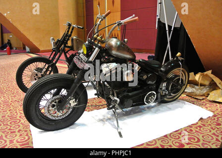 Custom motorcycle. Customized from old motorcycle model by the designer to fulfill their passion and creativity. Stock Photo