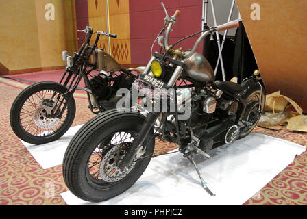 Custom motorcycle. Customized from old motorcycle model by the designer to fulfill their passion and creativity. Stock Photo