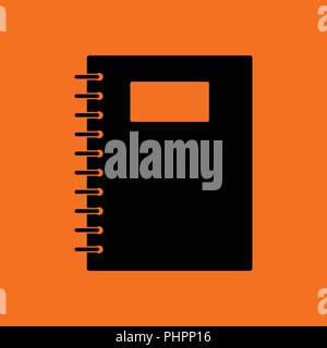 Exercise book with pen icon. Orange background with black. Vector illustration. Stock Vector