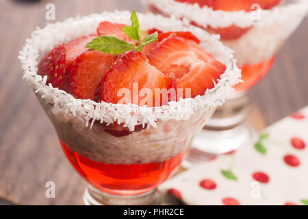 A serving of strawberry over tapioca and jelly Stock Photo