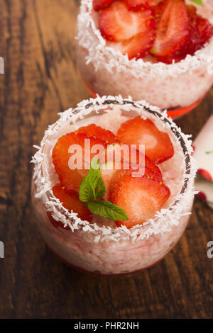 A serving of strawberry over tapioca and jelly Stock Photo