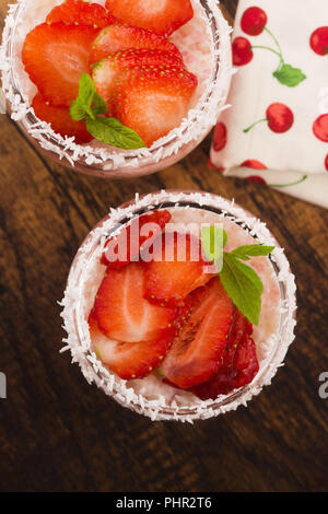 A serving of strawberry over tapioca and jelly Stock Photo