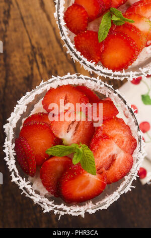 A serving of strawberry over tapioca and jelly Stock Photo