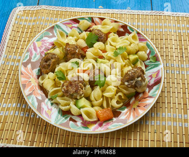 Orecchiette with Mini Chicken Meatballs Stock Photo