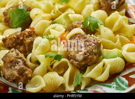 Orecchiette with Mini Chicken Meatballs Stock Photo
