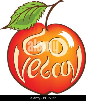 Go vegan slogan. Hand lettering in the shape of red apple Stock Vector