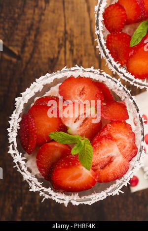 A serving of strawberry over tapioca and jelly Stock Photo