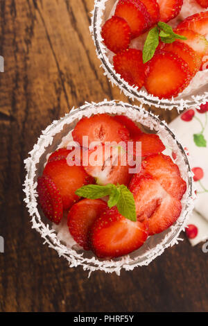 A serving of strawberry over tapioca and jelly Stock Photo