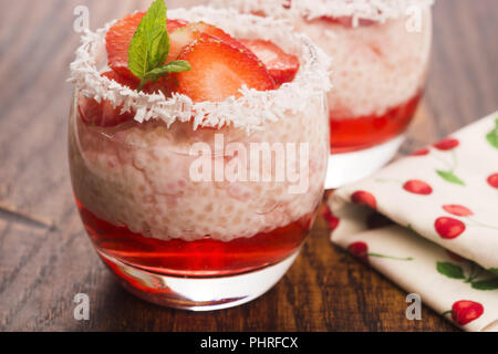 A serving of strawberry over tapioca and jelly Stock Photo