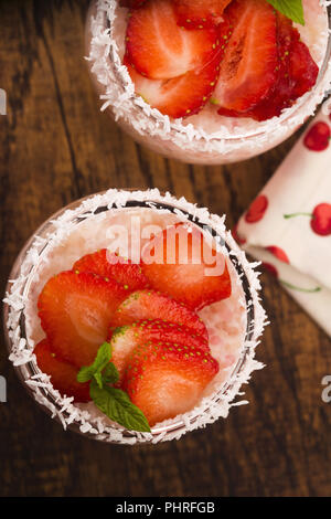 A serving of strawberry over tapioca and jelly Stock Photo