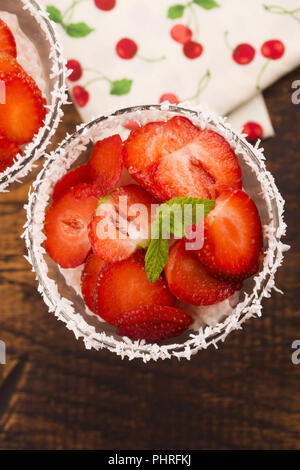 A serving of strawberry over tapioca and jelly Stock Photo