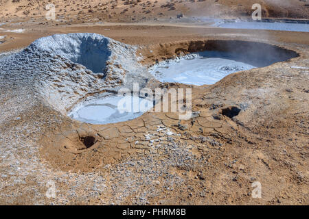 Boiling mud at the Hverir geothermal spot in northern Iceland Stock Photo