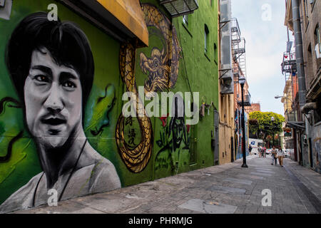 A mural of Bruce Lee in the Chinatown area of San Francisco, California. Stock Photo