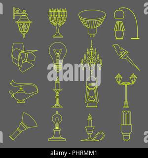 Lighting elements icon set. Thin line design. Vector illustration Stock Vector