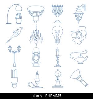 Lighting elements icon set. Thin line design. Vector illustration Stock Vector