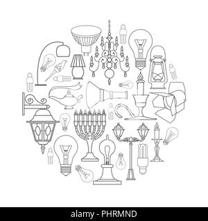 Lighting elements icon set. Thin line design. Vector illustration Stock Vector