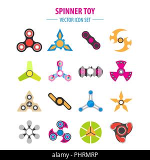 Hand spinner. Fidget toy for increased focus, stress relief. Icon set isolated on white. Vector illustration Stock Vector