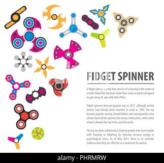 Hand spinner. Fidget toy for increased focus, stress relief. Infographic design with icons. Vector illustration Stock Vector