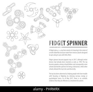 Hand spinner. Fidget toy for increased focus, stress relief. Infographic design with icons. Vector illustration Stock Vector