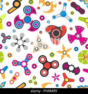 Hand spinner. Fidget toy for increased focus, stress relief. Seamless pattern. Vector illustration Stock Vector