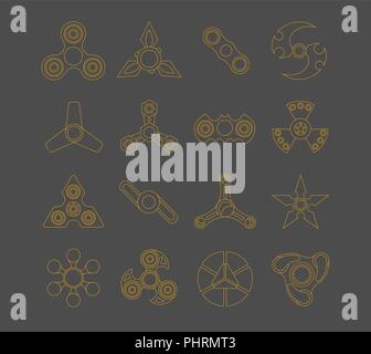 Hand spinner. Fidget toy for increased focus, stress relief. Icon set isolated on white. Vector illustration Stock Vector