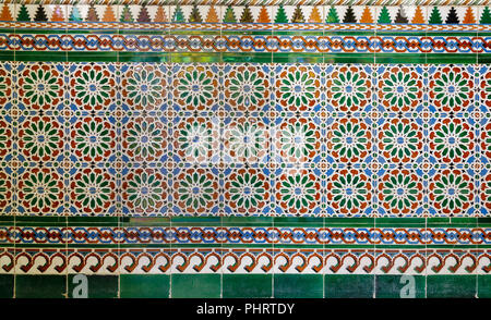 Wall with Ottoman style glazed ceramic tiles decorated with floral ornamentations manufactured in Iznik, Cairo, Egypt Stock Photo