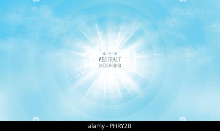 Space of sun burst for texting background. Presenting with realistic clouds on soft blue sky panorama. Illustration vector eps10 Stock Vector