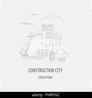 Crane and lifting machine logo and badge template Outline simple version. Vector illustration Stock Vector