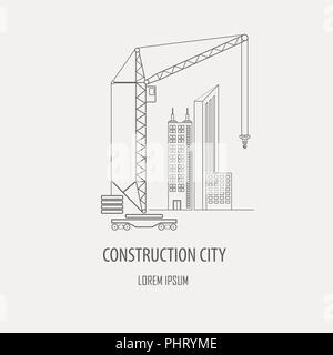 Crane and lifting machine logo and badge template Outline simple version. Vector illustration Stock Vector