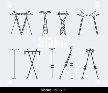 High voltage electric line pylon. Icon set suitable for creating infographics. web site content etc. Vector illustration Stock Vector