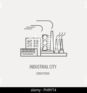 Industrial factory logo template. Linear badge design. Vector illustration Stock Vector