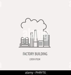 Industrial factory logo template. Linear badge design. Vector illustration Stock Vector