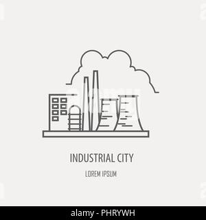 Industrial factory logo template. Linear badge design. Vector illustration Stock Vector