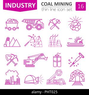 Coal mining icon set. Thin line icon design. Vector illustration Stock Vector