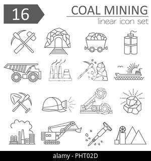 Coal mining icon set. Thin line icon design. Vector illustration Stock Vector