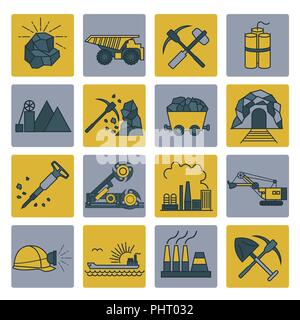 Coal mining icon set. Colour version design. Vector illustration Stock Vector