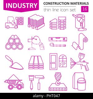 Construction and finishing materials icon set. Thin line design isolated on white. Create your industrial infographics collection. Vector illustration Stock Vector