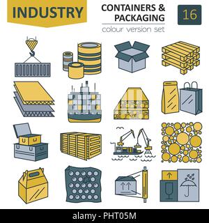 Containers and packaging icon set. Thin line design isolated on white. Create your industrial infographics collection. Vector illustration Stock Vector