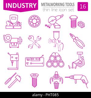 Metal working tools icon set. Thin line design. Vector illustration Stock Vector