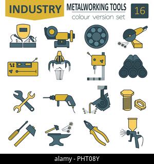 Metal working tools icon set. Thin line design. Vector illustration Stock Vector